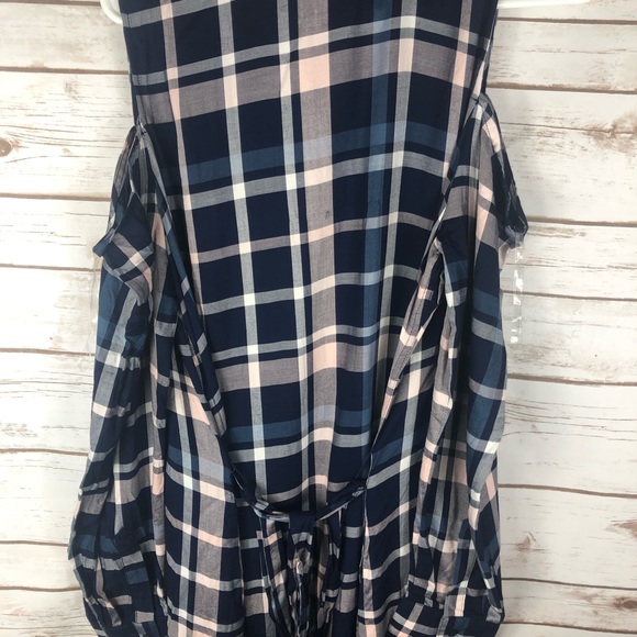 Maison Jules XL Navy Plaid Cuffed Collared Dress - Picture 12 of 13